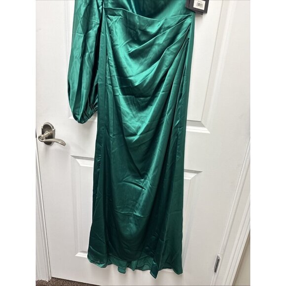 Mac Duggal Size 8 Green 26588 Satin One Shoulder Formal Evening Dress Gown Prom - Picture 6 of 11